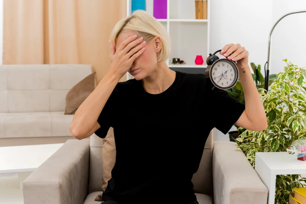 woman with table clock