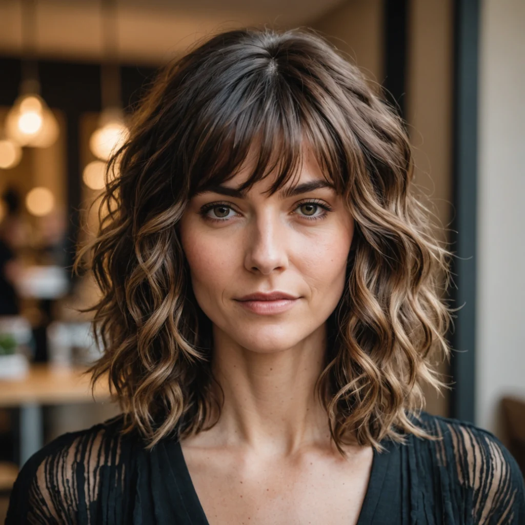 Effortless Layered Shag with Fringe for Wavy Hair