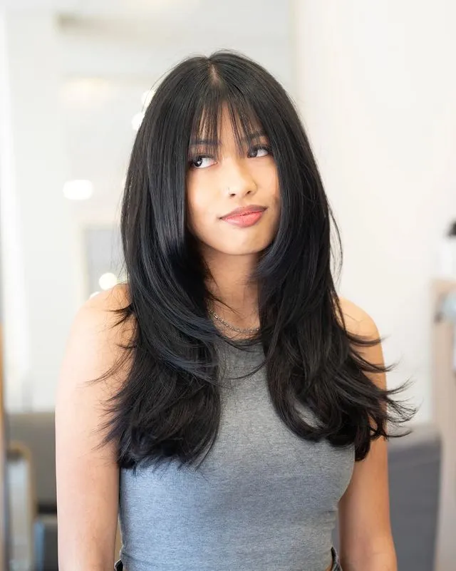 Straight Layered Hair With Wispy Bangs